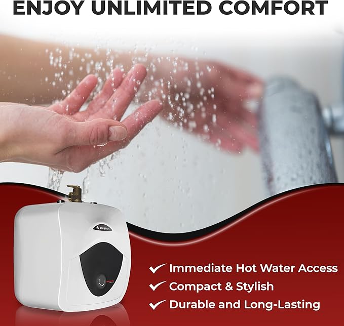 8 Gallon Capacity, 120-Volt – Ariston Andris Mini Tank Electric Water Heater – Heating Solution for Under Sink, RV, and Compact Spaces, Smart Boost for Versatile Heating, Simple Installation