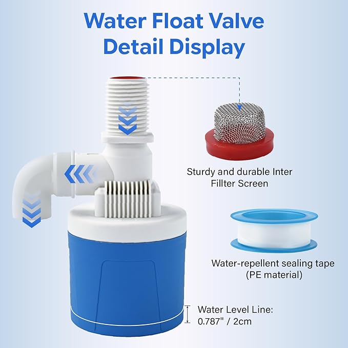 2Pcs 1/2" Top Inlet Water Float Valve, Automatic-Control Water Level Valve, Lightweight Aquapulse Control Tools for Livestock Water Tank Swimming Pool,Aquaculture,Garden Irrigation Systems