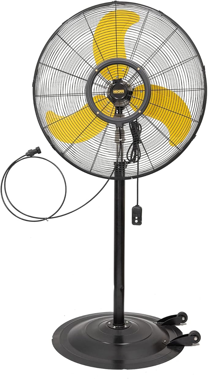 HiCFM 30 inch Misting Outdoor Oscillating Pedestal Fan, IP44 Enclosure 1/3 HP Industial Motor, 9 FT Cord & GFCI Plug, High Velocity Weatherproof Shop Fan with Mist, UL Approved