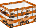 Orange Striped Truck Storage Bins Cubes Waterproof Cloth Storage Basket, Farmhouse Stripes Modern Art Foldable Storage Bags for Shelf Closet Clothes Organizers with Handles 15x11x9.5 in 1PCS