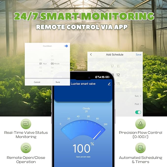 Smart Motorized Ball Valve with Remote Control- Automatic Water Shut-Off, 0-100% Adjustable Flow, Programmable Timer, Real-Time Monitoring (Stainless Steel, DN15 (1/2''))