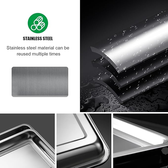 RooTrimmer 5 Pack Large Stainless Steel Seedling Trays, Heavy Duty Metal Water Catch Trays for Nursery Pots-Transplant, Seed Germination & Propagation Flats (17.5 inch×13.56 inch, 1.18" Height)