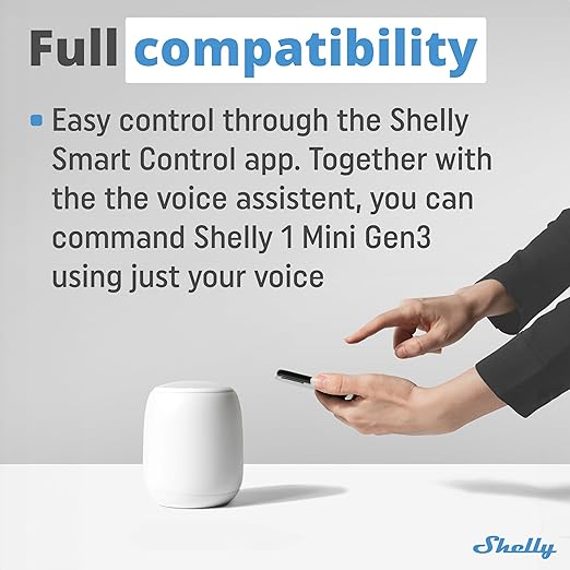 Shelly 1 Mini Gen3, WiFi & Matter Smart Relay Switch with Dry Contacts, 1-Channel 8A, Compatible with Alexa, Home Assistant, SmartThings & Google Home, DYI, Garage Door Opener, No Hub Required