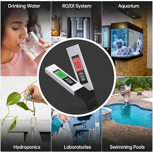TDS Water Tester, 4 in 1 TDS Meter Digital Water Tester, Accurate and Reliable Digital TDS EC & Temp(°C,°F) Meter, 0-9990PPM Water Quality Tester for Drinking Water RO/DI System Aquarium White 6.1In
