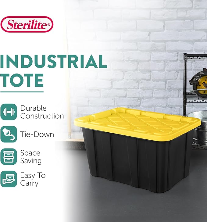Sterilite 12 Pack Industrial Tote Organizers, Plastic Storage Container Bins with Lids, 27 Gallon - Heavy-Duty Organizing Containers for Closet, Bathroom, and Office