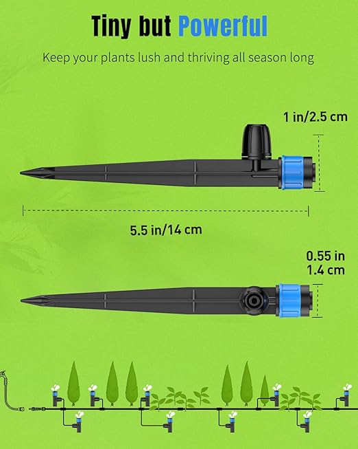 Pawfly 100 Pcs Drip Irrigation Emitters for 1/4" Drip Irrigation Tubing, Drip Emitters Sprinkler Heads for Plants Watering System, Garden Drippers with Adjustable 360 Degree Water Flow