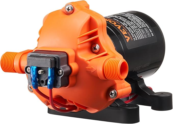VEVOR 12V Diaphragm Pump, 1.8 GPM (6.81 L/min), 3-Chamber 12 Volt DC Water Pump with Automatic Pressure Switch 40-100 PSI Adjustable, 60 PSI, 1/2'' MNPT Port, for RV Yacht Food Truck Camper Marine