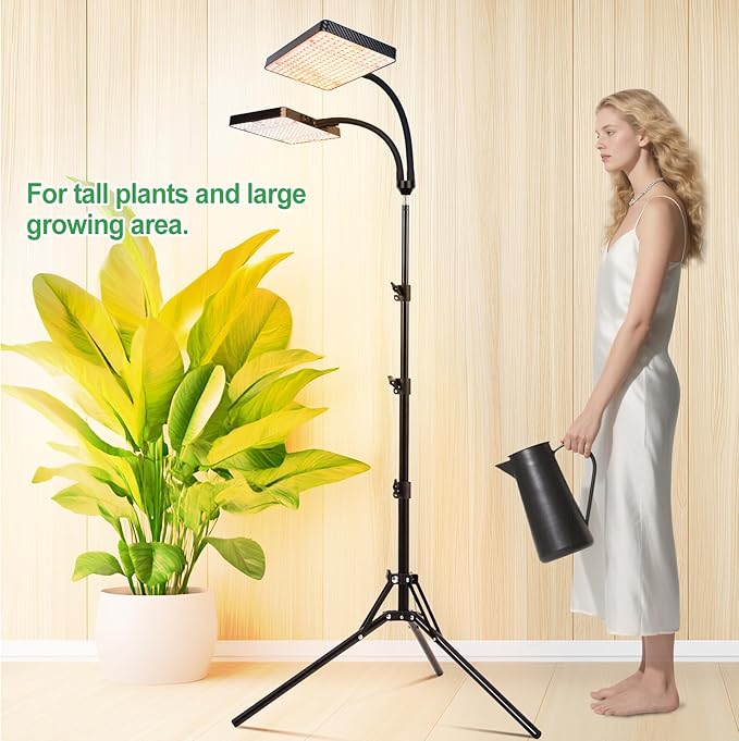 FRGROW 2026 2Head Grow Light with Stand, 50 Watt Power Draw, Big Coverage and Bright Enough for Indoor Large and Tall Plants, Bonsai Tree, 40"-64" Height Adjustable