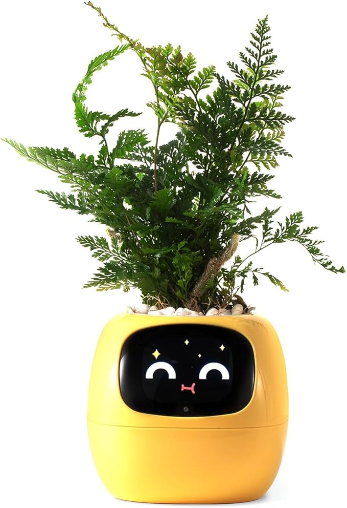 PLANTSIO Smart Pet Planter AI-Powered Smart Vases with Emoji Plant Care Guidance, Adorable Gesture Interaction, Modern Home Vase/Decoration Vase for Bedroom & Desk (Yellow)