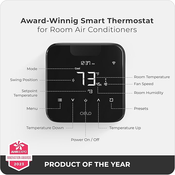 Breez Max Smart AC Controller | AHR Product of the Year WiFi Thermostat for Mini-Split, Window, Portable AC/Heat Pump | AI-Based Tech | Free App, No Subscription | Alexa, Google, IFTTT etc. (Black)