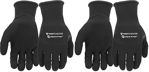 West Chester Men's Aqua Armor Sandy Nitrile Coated Winter Work Gloves, Water Resistant, Terry Acrylic Inner Liner, Nylon Shell, Black, Large (93065-L), 1 Count (Pack of 2)