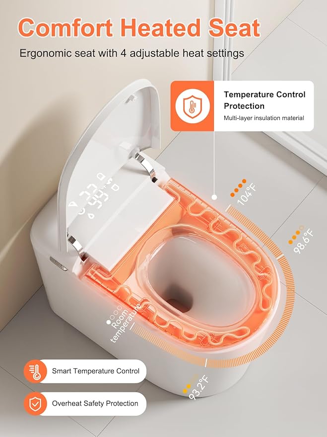 Smart Toilet with Bidet Bulit in - Auto Open/Close Lid, ADA Height Heated Seat, Dryer, Night Light, Dual Auto Flush, Foot Sensor Operation, Modern Elongated One-Piece Toilet for Bathrooms
