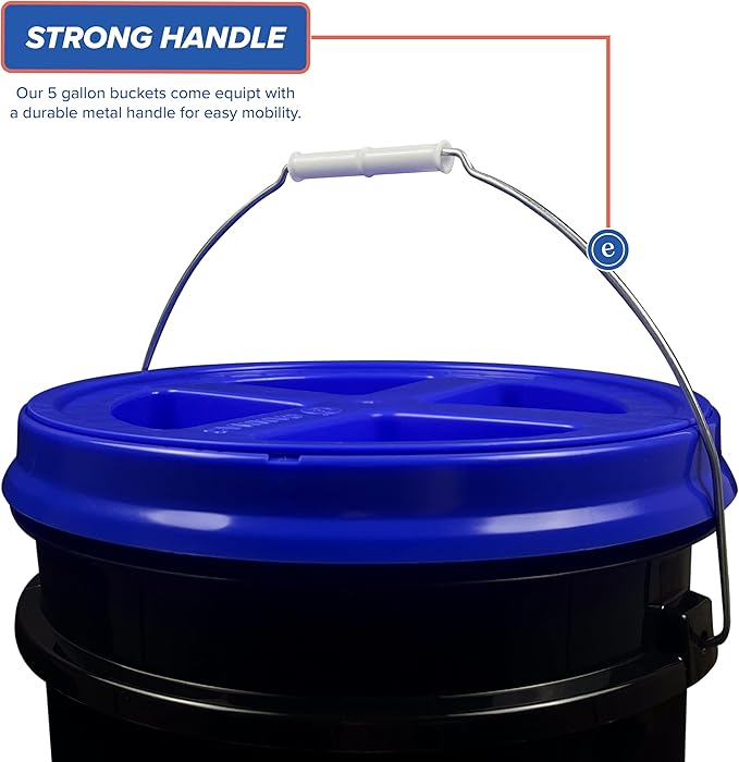ePackageSupply 5 Gallon Bucket - Food Grade Bucket with Airtight Gamma Seal Screw-On Lid, BPA-Free, Heavy-Duty 90 Mil HDPE Plastic, Bulk Storage, Durable Container, Made in USA, Black/Blue, 3 Packs
