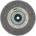 Forney 72895 Wire Bench Wheel Brush, Industrial Pro Crimped with 1/2-Inch Through 2-Inch Multi Arbor, 6-Inch-by-.012-Inch