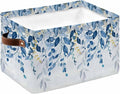 Blue Eucalyptus Leaves Storage Bins Cubes Waterproof Cloth Storage Basket,Watercolor Botanical Weeping Leaf Foldable Storage Bags for Shelf Clothes Storages Organizers with Handles 15x11x9.5 in 1PCS