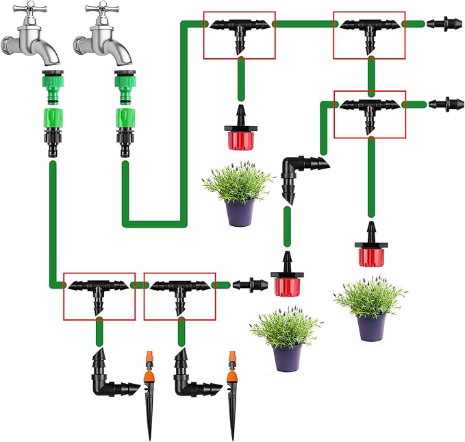 1/4" Drip Irrigation Tee Fittings, 60 Pieces Barbed Tee Connectors for 1/4 Inch Tubing, Drip Line 3-Way T Parts for Sprinkler Garden Lawn Irrigation System