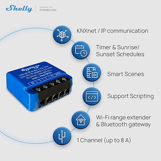 Shelly 1 Mini Gen3, WiFi & Matter Smart Relay Switch with Dry Contacts, 1-Channel 8A, Compatible with Alexa, Home Assistant, SmartThings & Google Home, DYI Garage Door Opener, No Hub Required (2 pack)