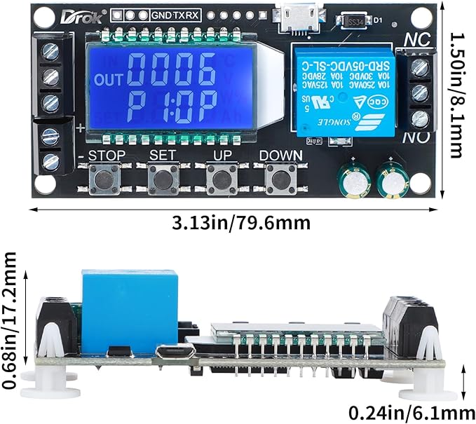 DROK Time Delay Relay 2pcs Controller DC 5V 12V 24V Module Adjustable Trigger Delay Switch Board with LCD Display Support Micro USB 5V Power Supply