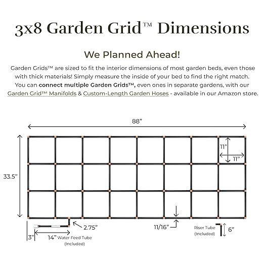 Garden Grid Watering System, 3x8 | Garden Irrigation System for Garden Beds | Pre-Assembled, Waters Every Plant, 2-Min Setup, USA-Made, Lasts 5–10x Longer Than Drip Irrigation | Standard, 33.5"x88"