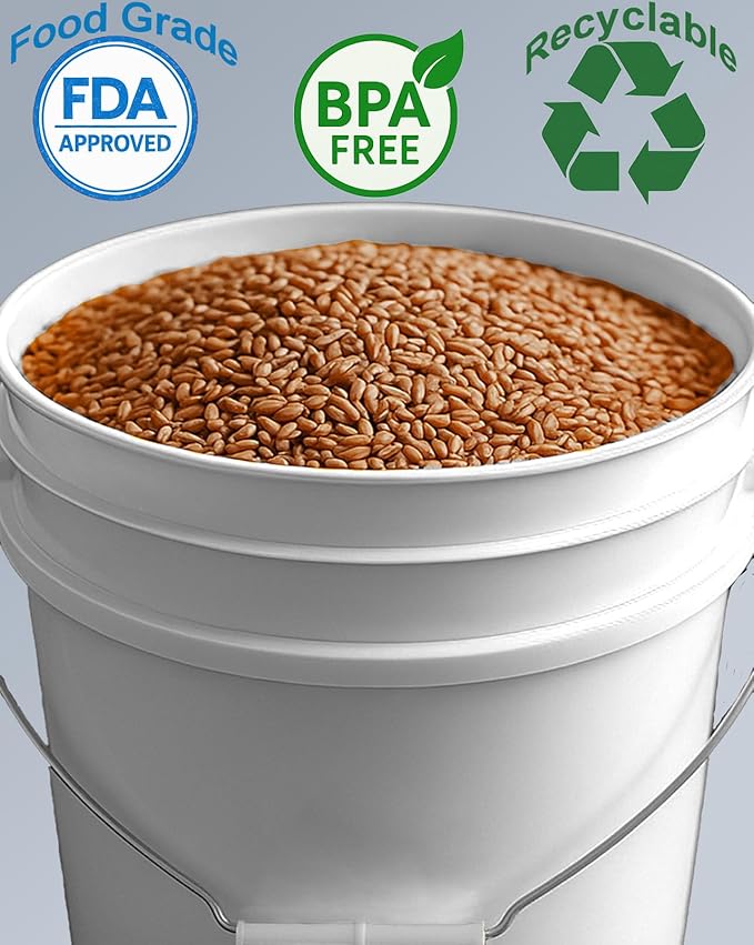 MKS Plastics 5-Gallon Bucket Only – No Lid Included, Made in USA, Food Grade BPA Free Plastic, Heavy Duty Multi-Use, Metal Handle with Grip, Stackable Storage – White, 3 Pack