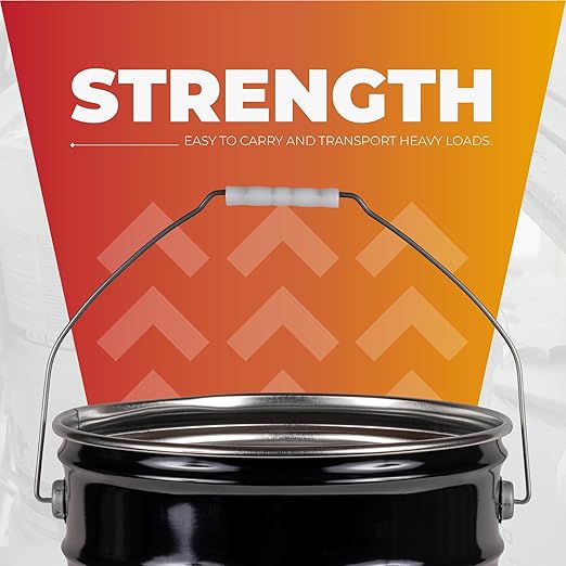 ATERET 5 Gallon Black Metal Bucket & Lever Lock Pail Lid, Heavy Duty Durable Pails and Lids for Outdoor and Household Use (3 Pack)
