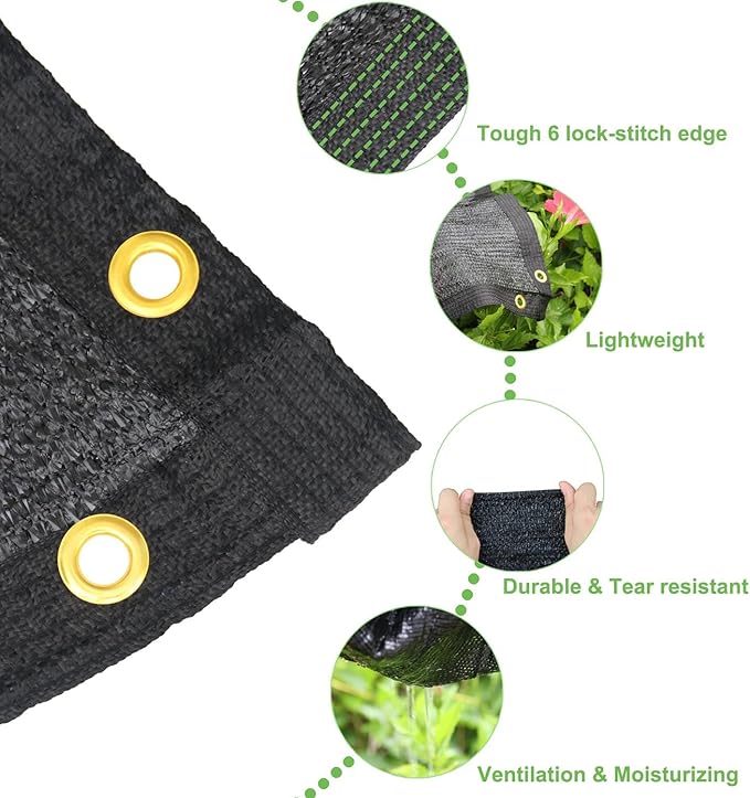 Mklsit Garden 70% Shade Cloth, 10 x 20 FT Black Sun Shade Net, Mesh Sun Shade Tarp with Reinforced Brass Grommets, Sunblock Shade Cloths for Plants Cover, Greenhouse, Patio, Chicken Coop, Tomatoes