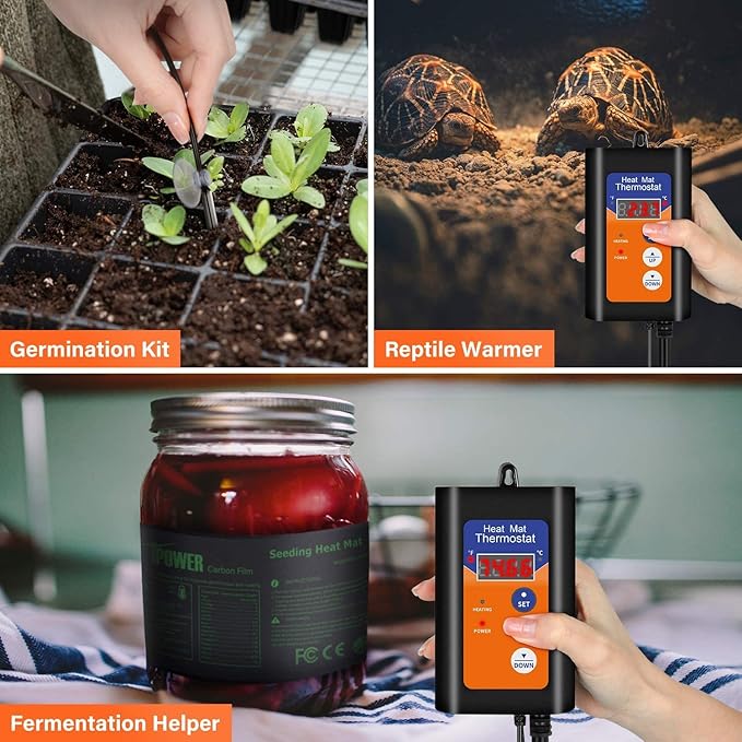 iPower Digital Heat Mat Thermostat Controller for Seed Germination, Reptiles and Brewing Breeding Incubation Greenhouse, 40-108°F, 8.3A 1000W