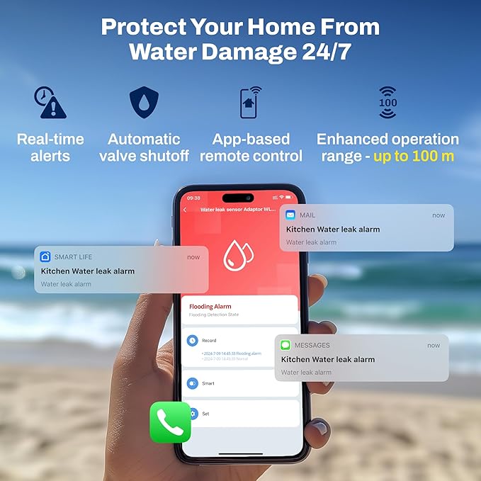 Smart Water Leak Detector (Gateway Not Included) - ZigBee 3.0 Sensor for Tuya & Smart Life, Compatible with Alexa/Google Home via Gateway, WiFi Sound Alarm Flood Sensor for Basement & Home Protection
