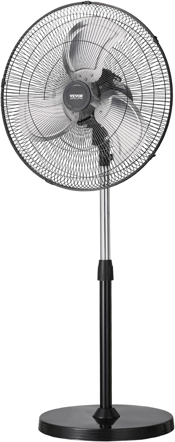 VEVOR Industrial Pedestal Fan, 18 Inch 90-Degree Oscillating Fan, Height Adjustable Standing Fans with 3 Adjustable Speeds, High Power Floor Fans for Office, Black