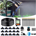 66FT Drip Irrigation Kit, Automatic Garden Watering System with Tool-Free Quick Connectors, 360° Bending Droppers & Copper Misting Nozzles for Greenhouse, Patio, Lawn & Vegetable Garden. (20M+Timer)