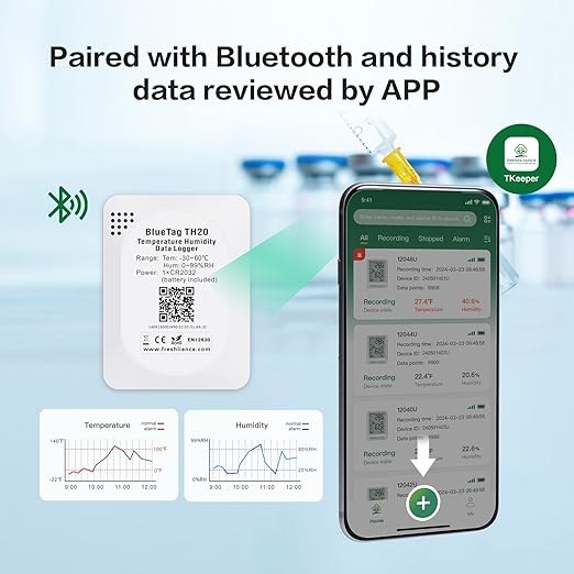 Freshliance Bluetooth Temperature Humidity Data Logger Recorder, Refrigerator Freezer Thermometer Hygrometer, Digital Remotely Temperature Humidity Monitor with APP Data Analysis, BlueTag TH20, 10pack