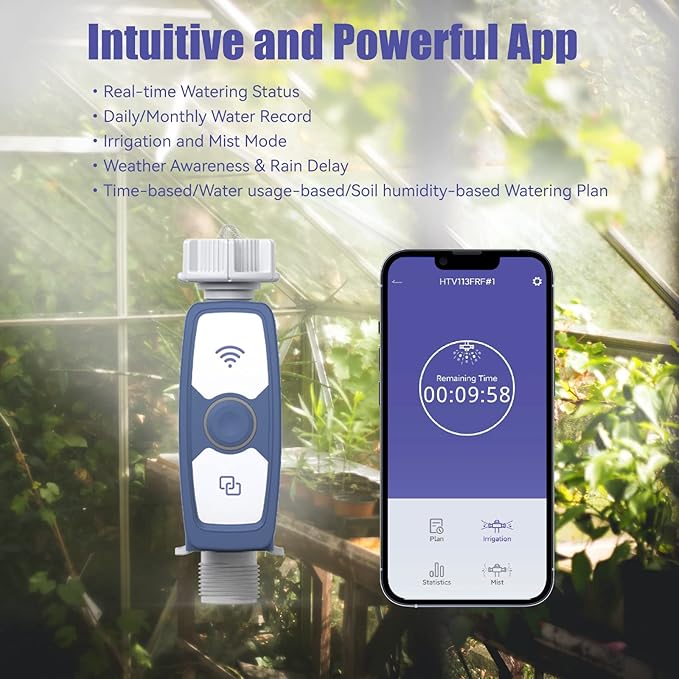 RAINPOINT WiFi Water Timer, Smart Hose Timer with Water Usage-Based and Soil Moisture-Based Watering System, Sprinkler Controller with Wi-Fi Weather Station Hub for Garden Irrigation