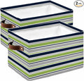 Green Gray Striped Storage Bins Cubes Waterproof Cloth Storage Basket,Farmhouse Stripes Modern Abstract Art Foldable Storage Bags for Shelf Clothes Storages Organizers with Handles 15x11x9.5 in 2PCS