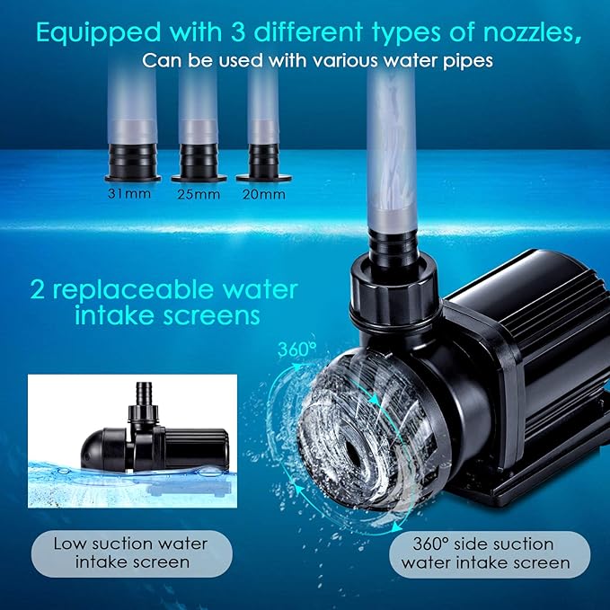 AQQA Controllable Aquarium Water Pump,45W 12000GPH Circulation Make Wave/Feed Mode/20 Options Flow Adjustable, Amphibious Submersible or Land Powerful Return Pump for Saltwater & Freshwater
