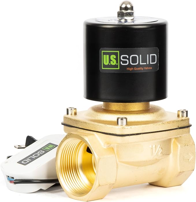 U.S. Solid Smart WiFi Brass Solenoid Valve, 1-1/2", 110V AC, Normally Closed, App Remote Control for Water Systems & Automation