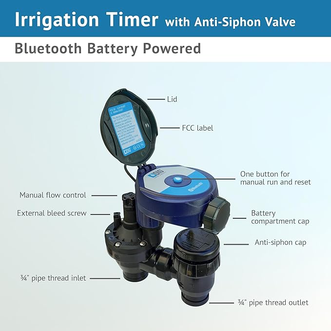 DIG BTC-ASV Bluetooth Battery Powered Weatherproof Wireless Irrigation Controller w/ Anti Siphon Valve - Smart, Easy-to-Use, Compatible with Residential Drip and Sprinkler Irrigation Systems