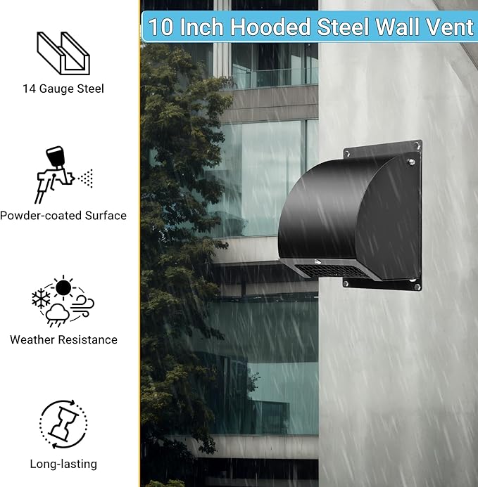 Neoaider 10 Inch Hooded Wall Vent Cover with Screen and Damper, 14GA/2MM Thick Heavy-Duty Steel Vent Covers for Wall, Vent Cover for Dryer Ventilation and Outdoor Air Exhaust, White