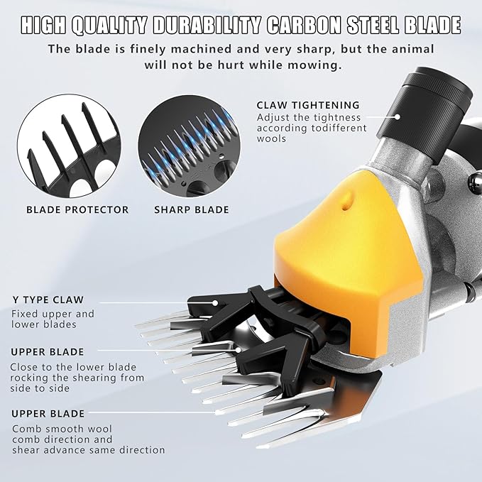 PAT JUUMG 1000W Sheep Shears Electric Farm Livestock Haircut with Blades Professional Animal Clippers 6 Speed Heavy Duty Electric for Thick Horses Sheep Alpacas Goats(Yellow)