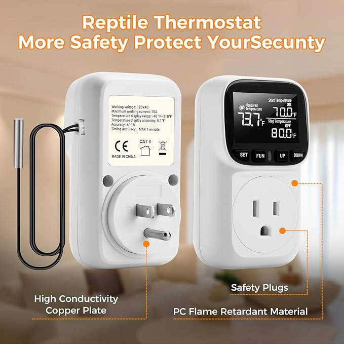 Diymore Digital Temperature Controller Outlet - Precise Heating/Cooling Control for Greenhouse, RV & Incubator (5A/1800W, -40°F to 210°F)