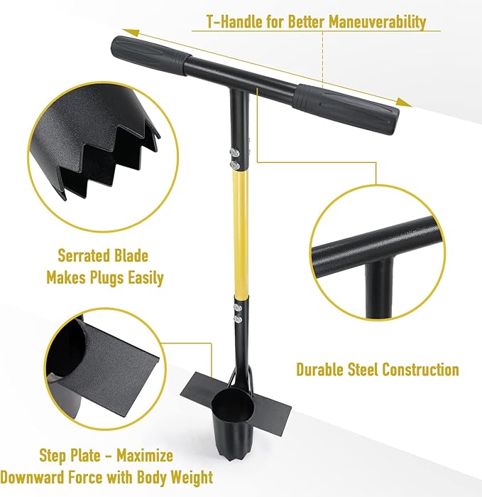 Jardineer Bulb Planter Tool, Long Handle Sod Plugger with Serrated Base, Automatic Soil Releasing Small Bulb Transplanter for Tulips, Daffodils, Lily