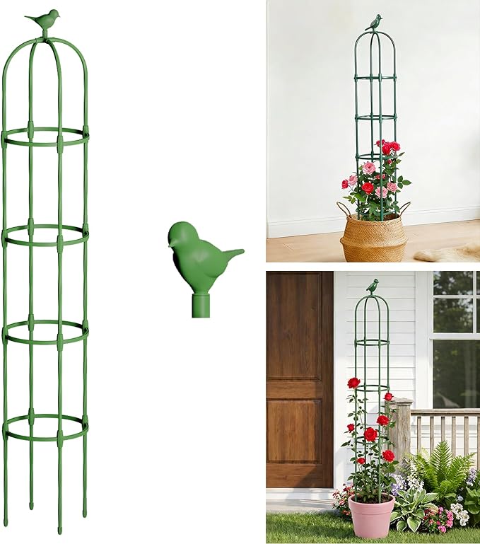 Garden Obelisk Trellis for Climbing Plants Outdoor, 6.5 FT Garden Trellis Plastic Coated Metal Plant Support for Indoor Outdoor, Tall Decorative Trellis for Roses, Flowers, Vines, Potted Plants