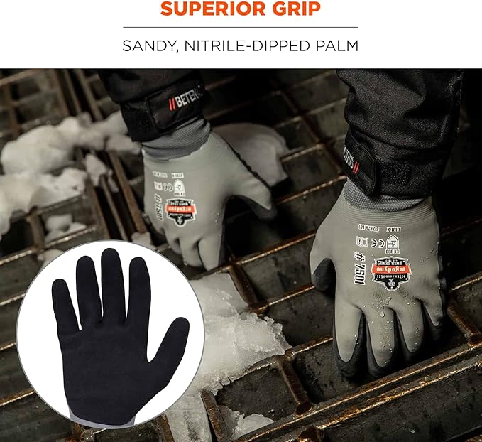 Ergodyne ProFlex 7501 Coated Waterproof Winter Work Gloves Gray, Medium, 1 Pair (Pack of 2)