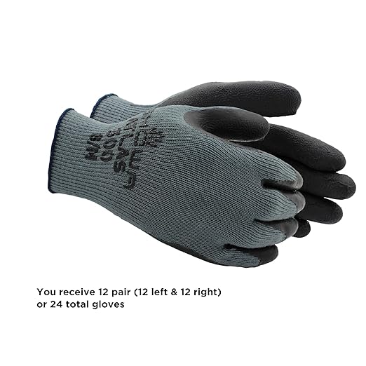 SHOWA Atlas 300B Original 1994 Crinkle Grip Work Gloves, Natural Latex Palm, Heavy Duty 10-Gauge for Construction, Landscaping, Gardening, & Masonry, Black, Medium, 12-Pair