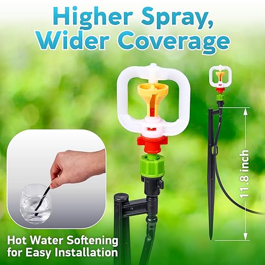 HIRALIY 360° Micro-Spray Garden Irrigation System 50FT, New Garden Watering System, Saving Water Automatic Irrigation Equipment for Patio Lawn