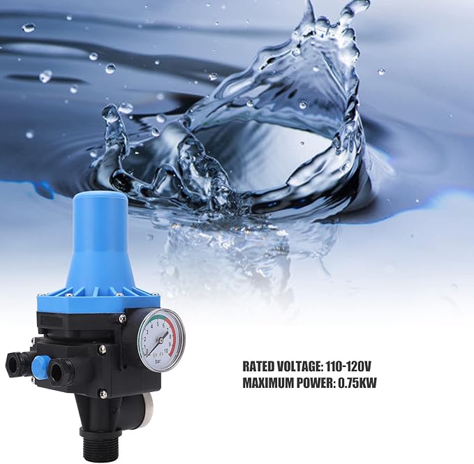 Automatic Start Stop Water Pump Pressure Switch, Waterproof Water Pump Pressure Controller with Single Way Valve for Electric Control Switch 110V-120V (0.75KW)