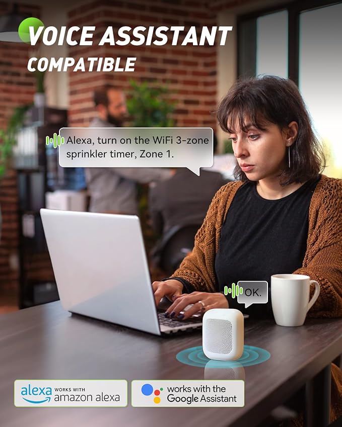 RAINPOINT 3-Zone WiFi Add-On Water Timer (Gateway Not Included), Brass Inlet/Outlet WiFi Hose Timer, Expands Smart Irrigation System, Works with RAINPOINT Home APP Series Gateway, Smart Watering