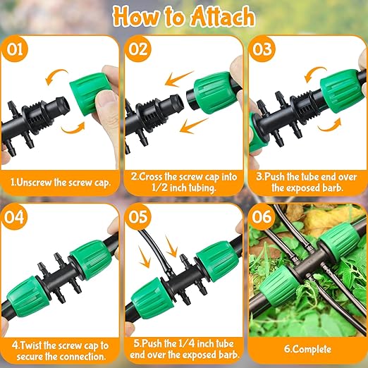 Gardrip Barbed Tee 1/2 Inch to 1/4 Inch Irrigation Tubing: Locked Barbed Reducing Tee 6-Way Adapter Anti-Drop Irrigation Fittings for Splitting 1/2" to 1/4" Drip Line System Parts (12 Pack)