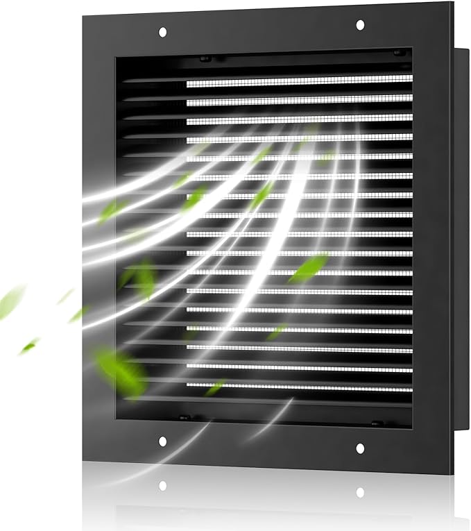16"w X 16"h Shed Vent, Hon&Guan Aluminum Alloy Gable Vent, Door Vents for Interior Doors Dryer Vent Covers for Wall House[Vent Openning: 13.9"x 13.9"h], Black