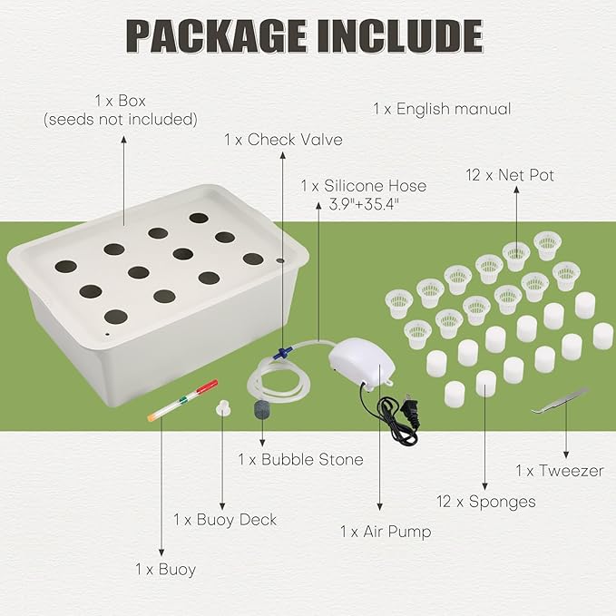 NATGAI Hydroponic System Growing Kit with Air Pump 12 Holes Soilless Cultivation Grow Box Garden Cabinet Box for Herbs, Lettuce, Vegetables