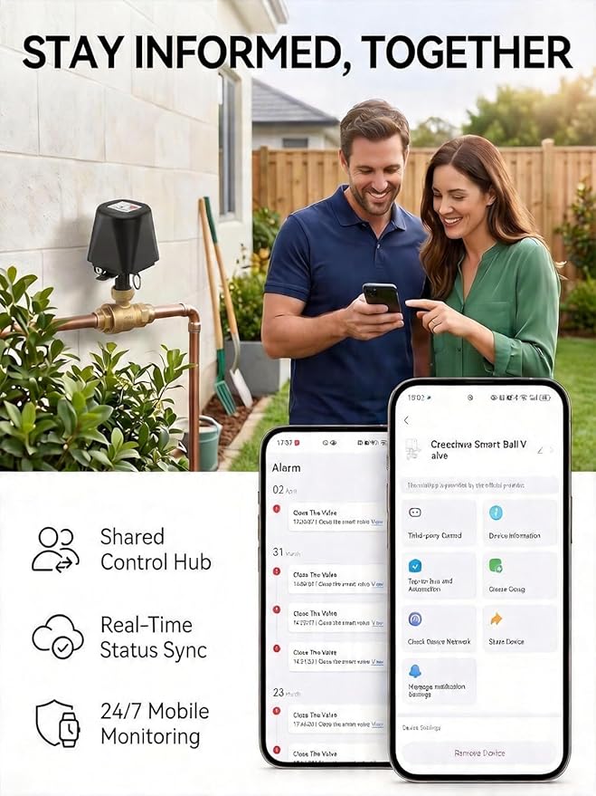 Smart WiFi Water Valve, Brass Motorized Ball Valve with Timer & App Remote Control, Alexa/Google Home Compatible, Ideal for Garden Sprinkler, Pool Filling, Greenhouse & Hydroponics, 1" G-Thread